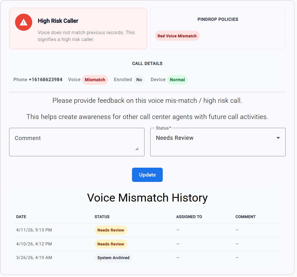 Voice Mismatch History