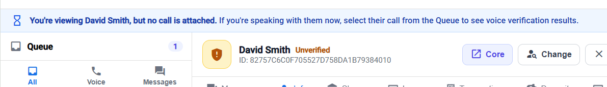 Prompt telling the agent to select the call from the Queue